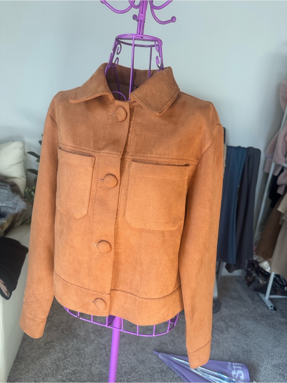 SHEIN Rust Suede Button-Front Jean Jacket